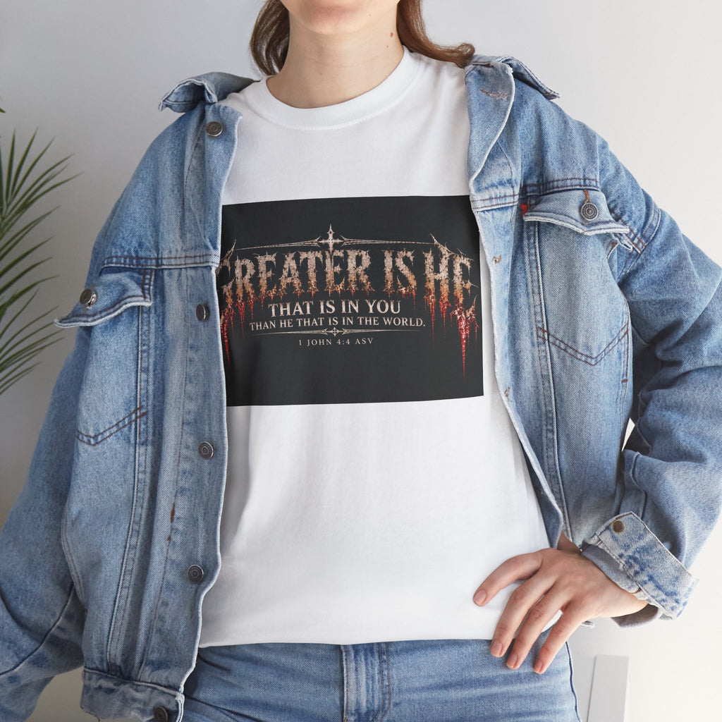 "Greater Is He" October Holliday line Edition Cross Faith Christian Graphic Tee - T-Shirt