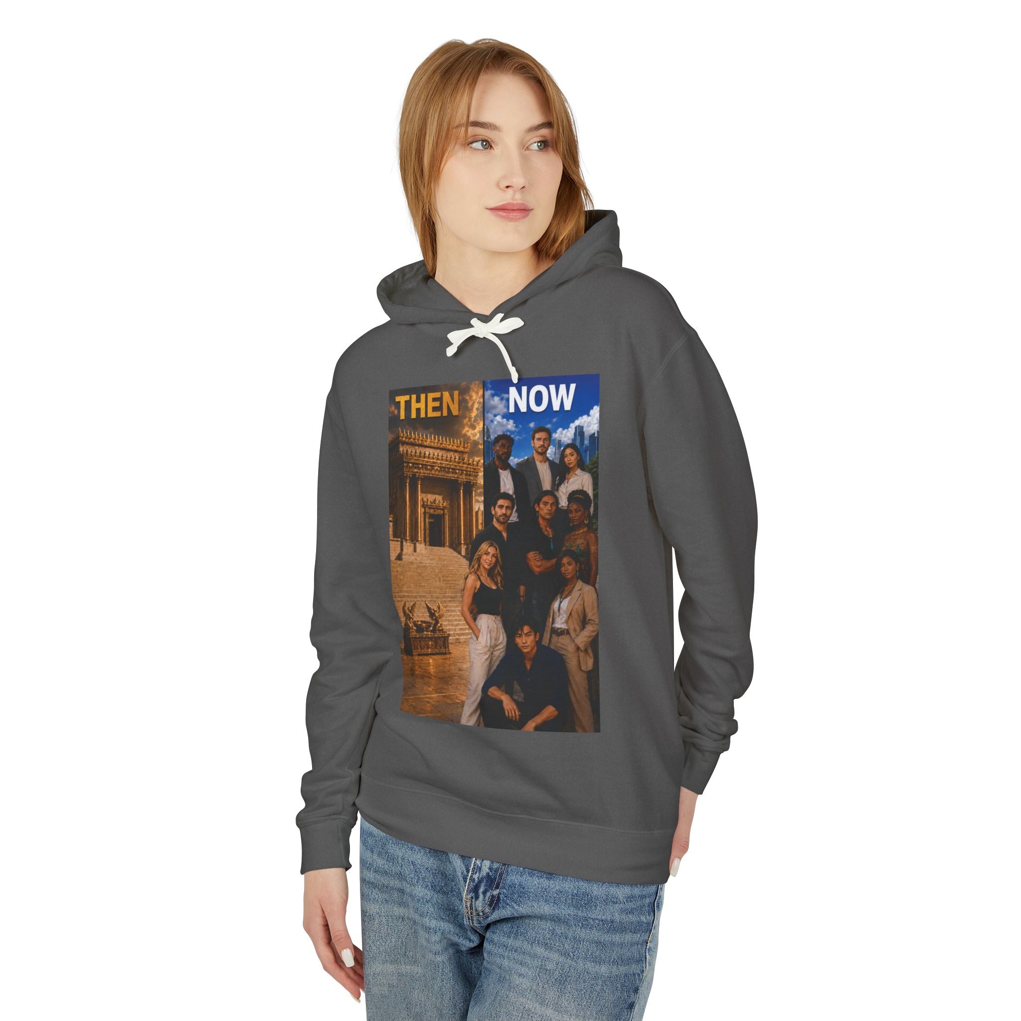 Then & Now Hoodie non-animated — 'You Are the Temple' 2 Corinthians 6:16 Christian Pullover