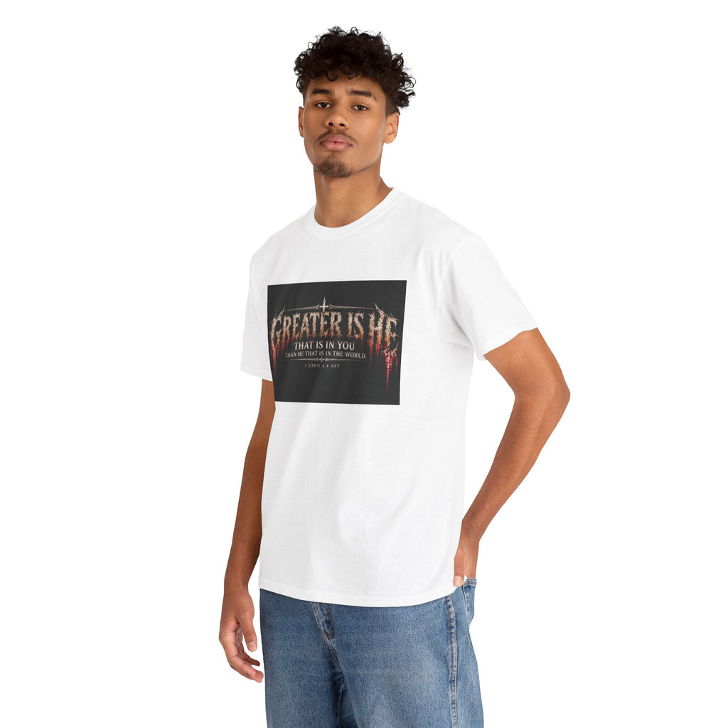 "Greater Is He" October Holliday line Edition Cross Faith Christian Graphic Tee - T-Shirt