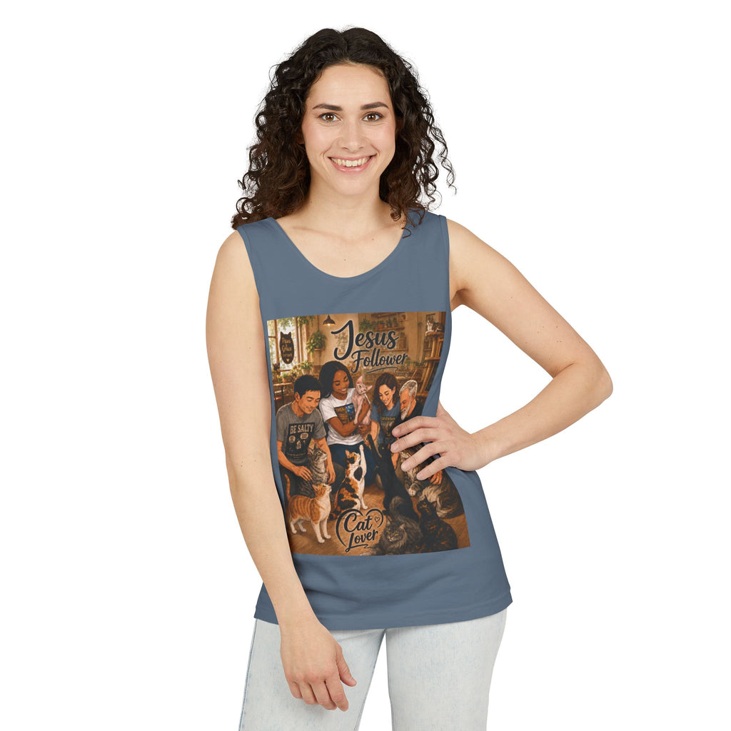 Jesus Follower Cat Lover Tank Top — Christian Pet Lover Graphic Tank