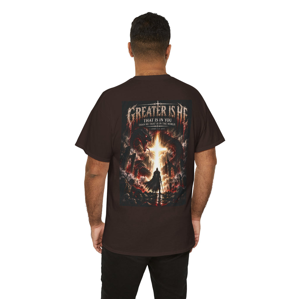 "Greater Is He" October Holliday line Edition Cross Faith Christian Graphic Tee - T-Shirt