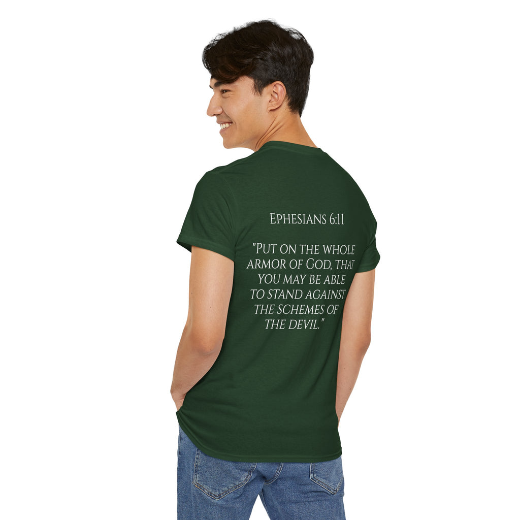 "Light Defeats Darkness" October Holliday Line edition T-Shirt — "Darkness Appeared He Need It Not" Graphic Tee (Ephesians 6:11)