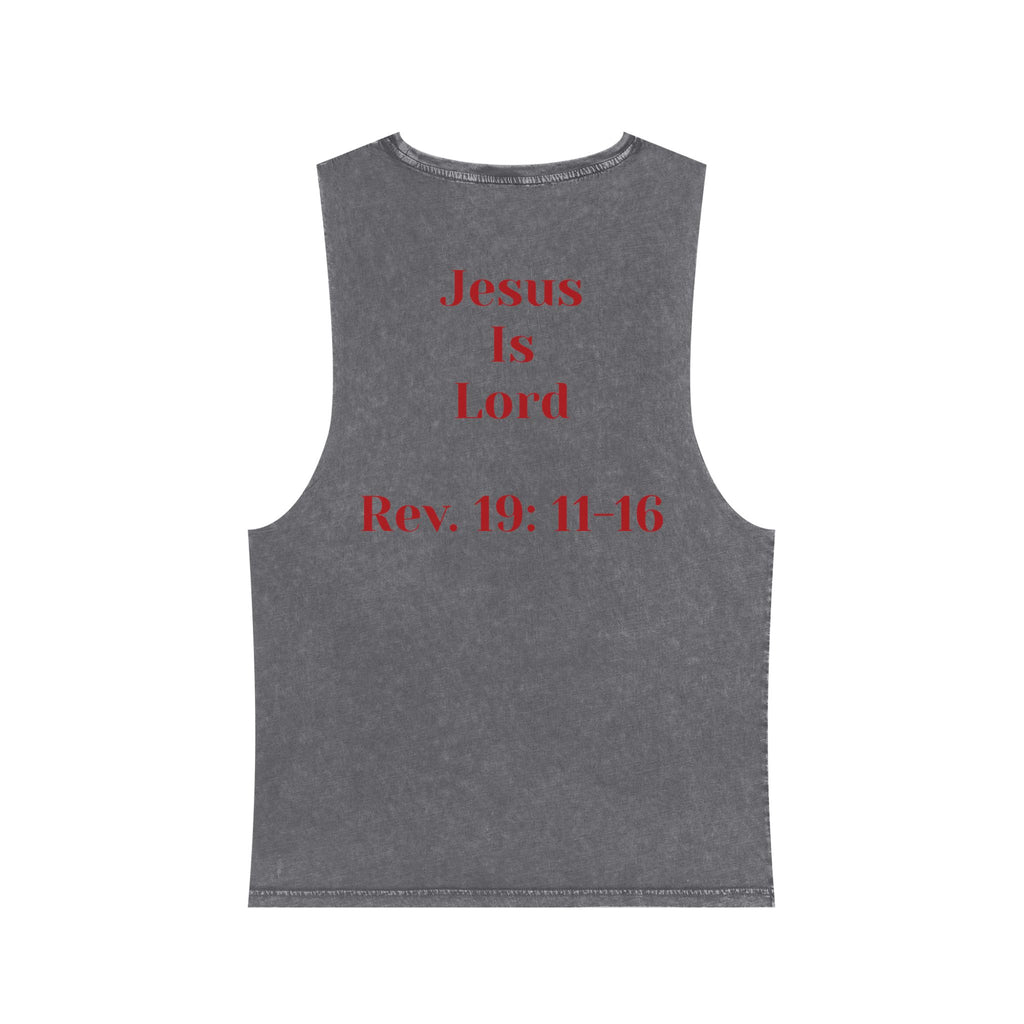 Jesus Is Lord Tank Top — King on White Horse Religious Stonewash Muscle Tee