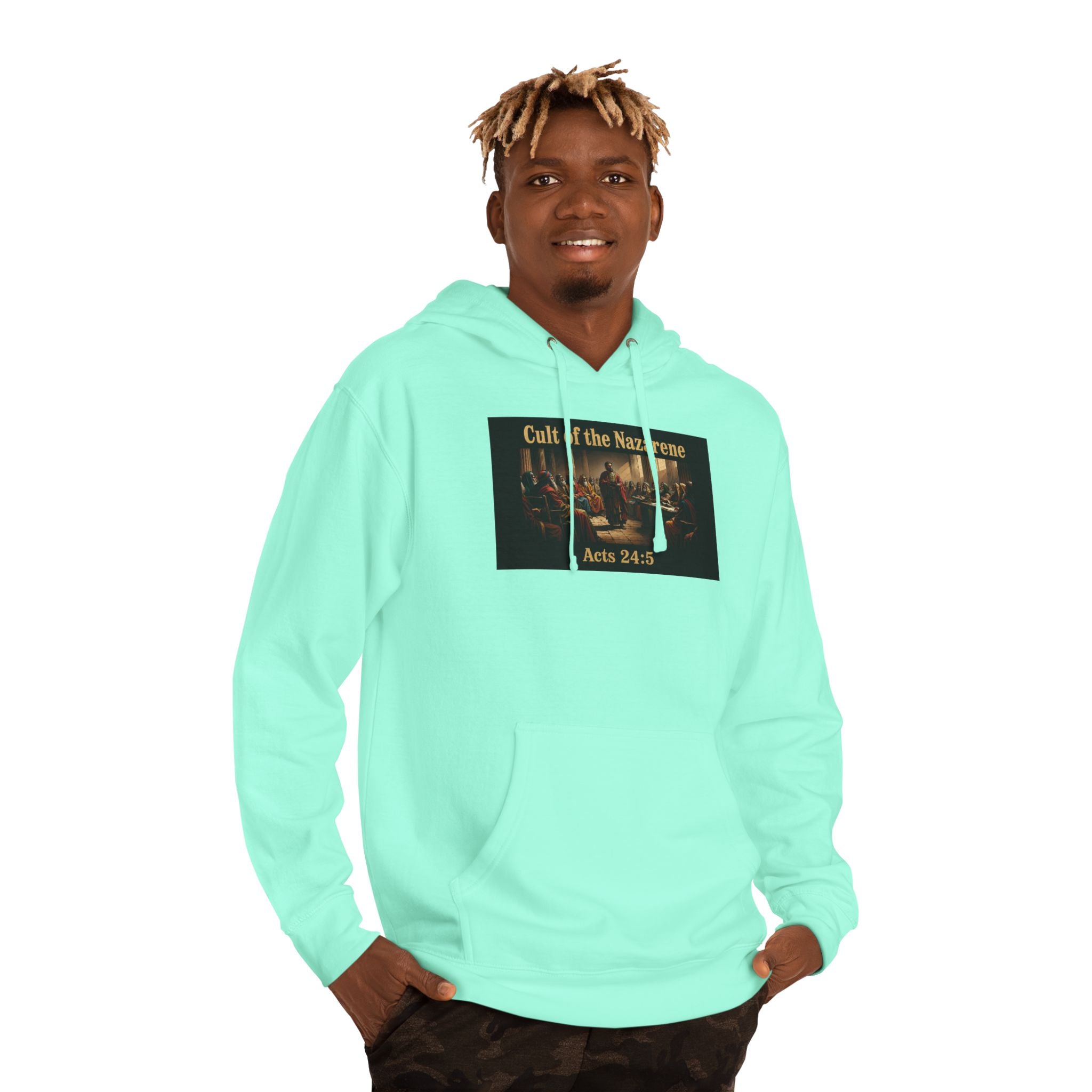 Christian Hoodie "Cult of the Nazarene" — Acts 24:5, Matthew 5:11 Verse Pullover multiple colors