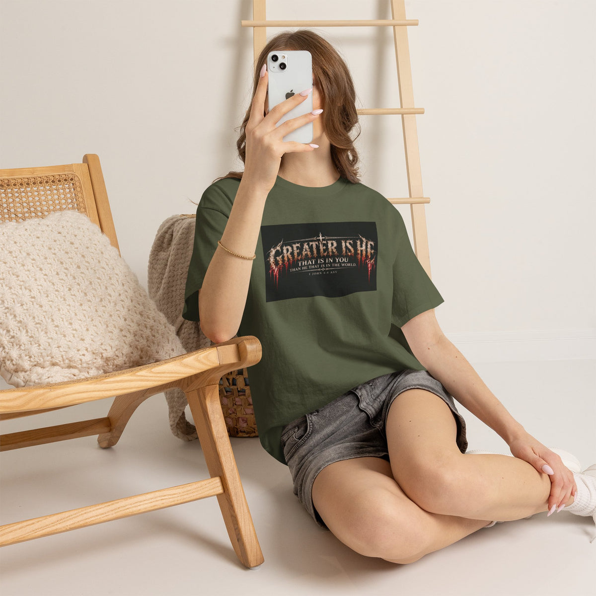 "Greater Is He" October Holliday line Edition Cross Faith Christian Graphic Tee - T-Shirt