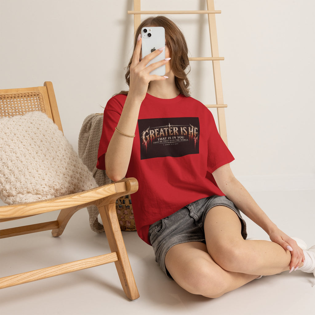 "Greater Is He" October Holliday line Edition Cross Faith Christian Graphic Tee - T-Shirt