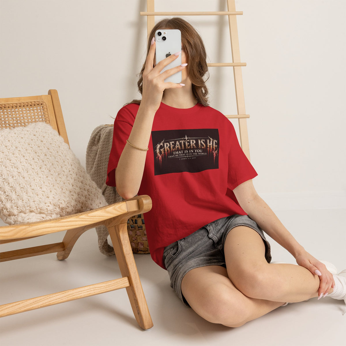 "Greater Is He" October Holliday line Edition Cross Faith Christian Graphic Tee - T-Shirt