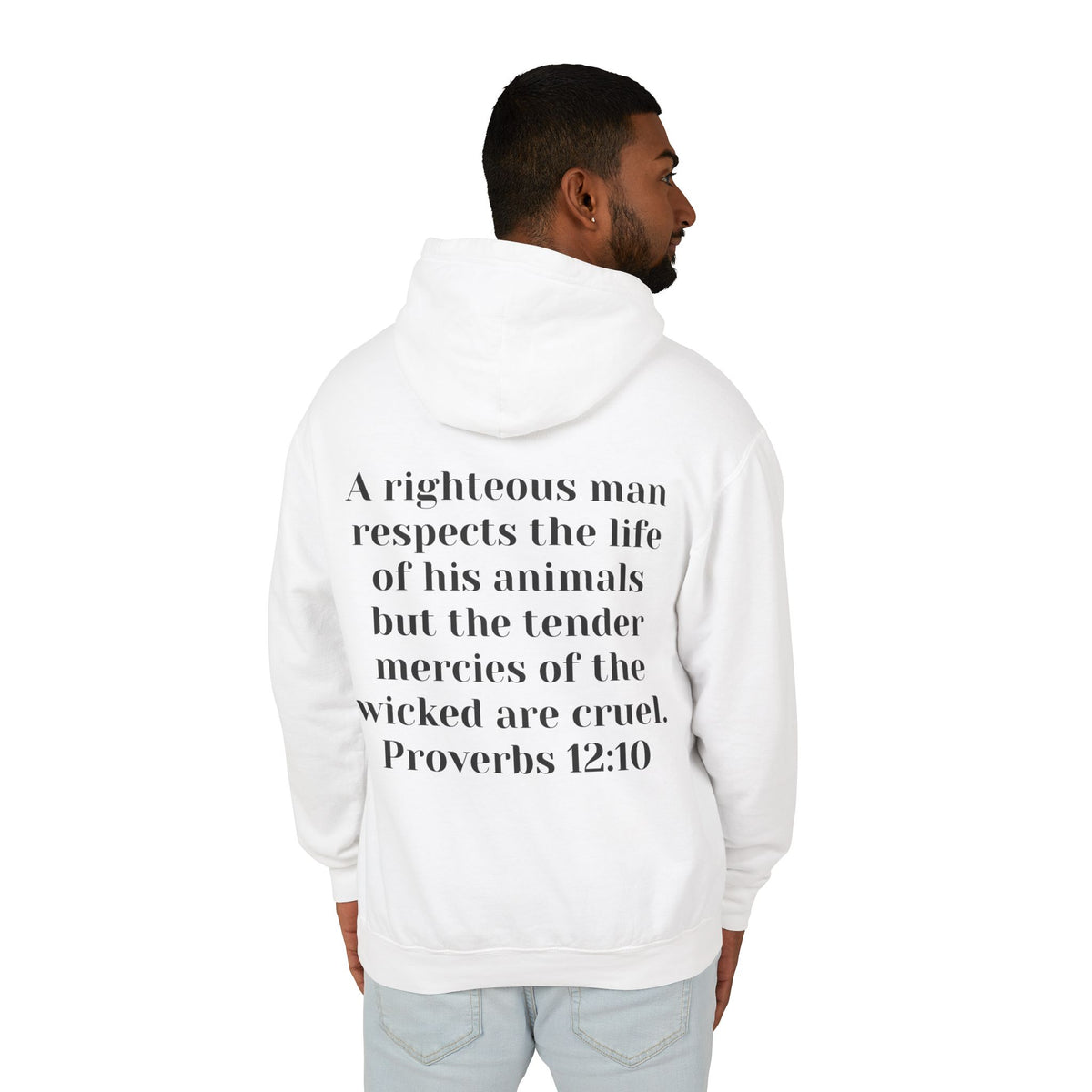 Cat Lover Jesus Follower Hoodie — Proverbs 12:10 Christian Pet Sweatshirt