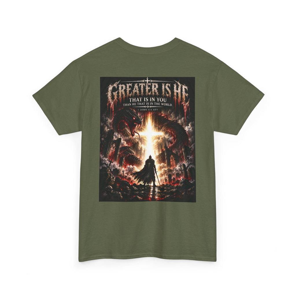 "Greater Is He" October Holliday line Edition Cross Faith Christian Graphic Tee - T-Shirt