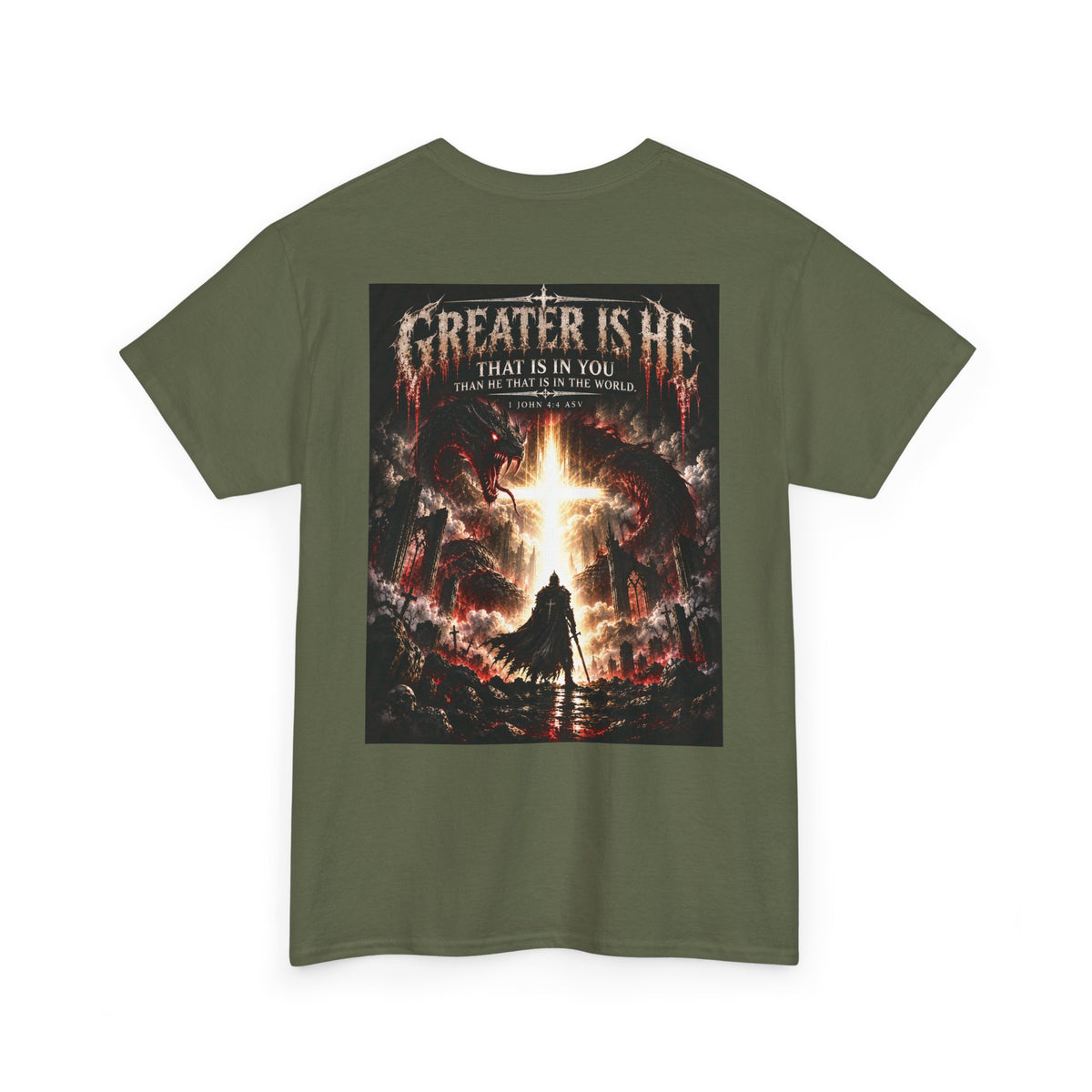 "Greater Is He" October Holliday line Edition Cross Faith Christian Graphic Tee - T-Shirt