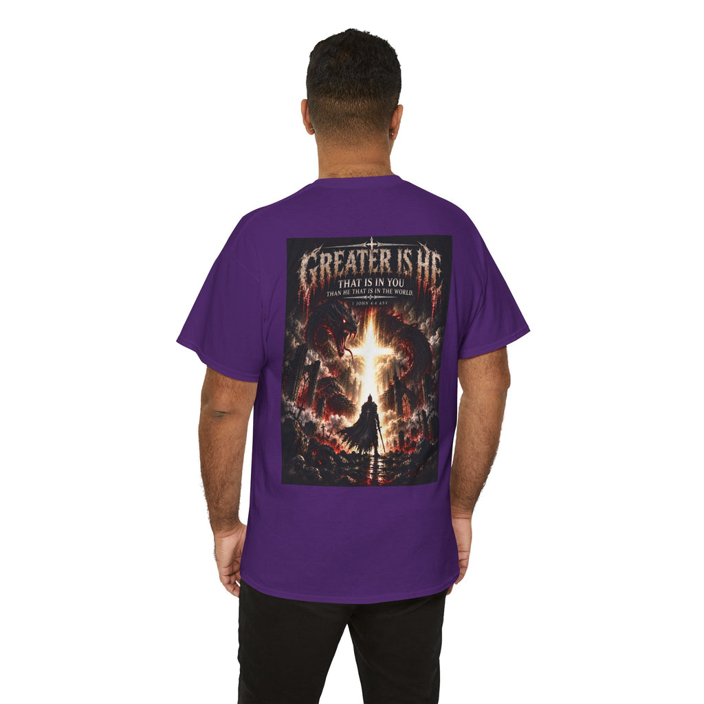 "Greater Is He" October Holliday line Edition Cross Faith Christian Graphic Tee - T-Shirt