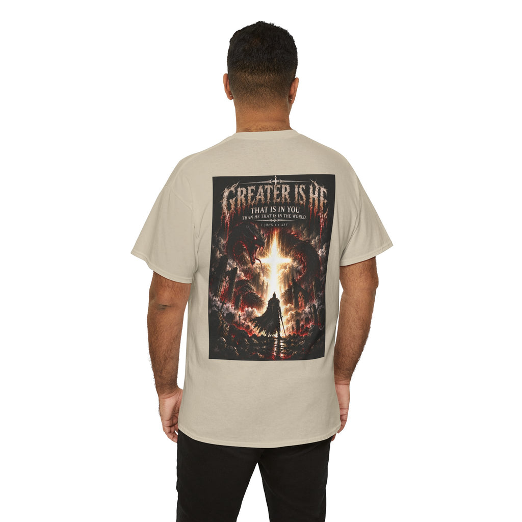 "Greater Is He" October Holliday line Edition Cross Faith Christian Graphic Tee - T-Shirt
