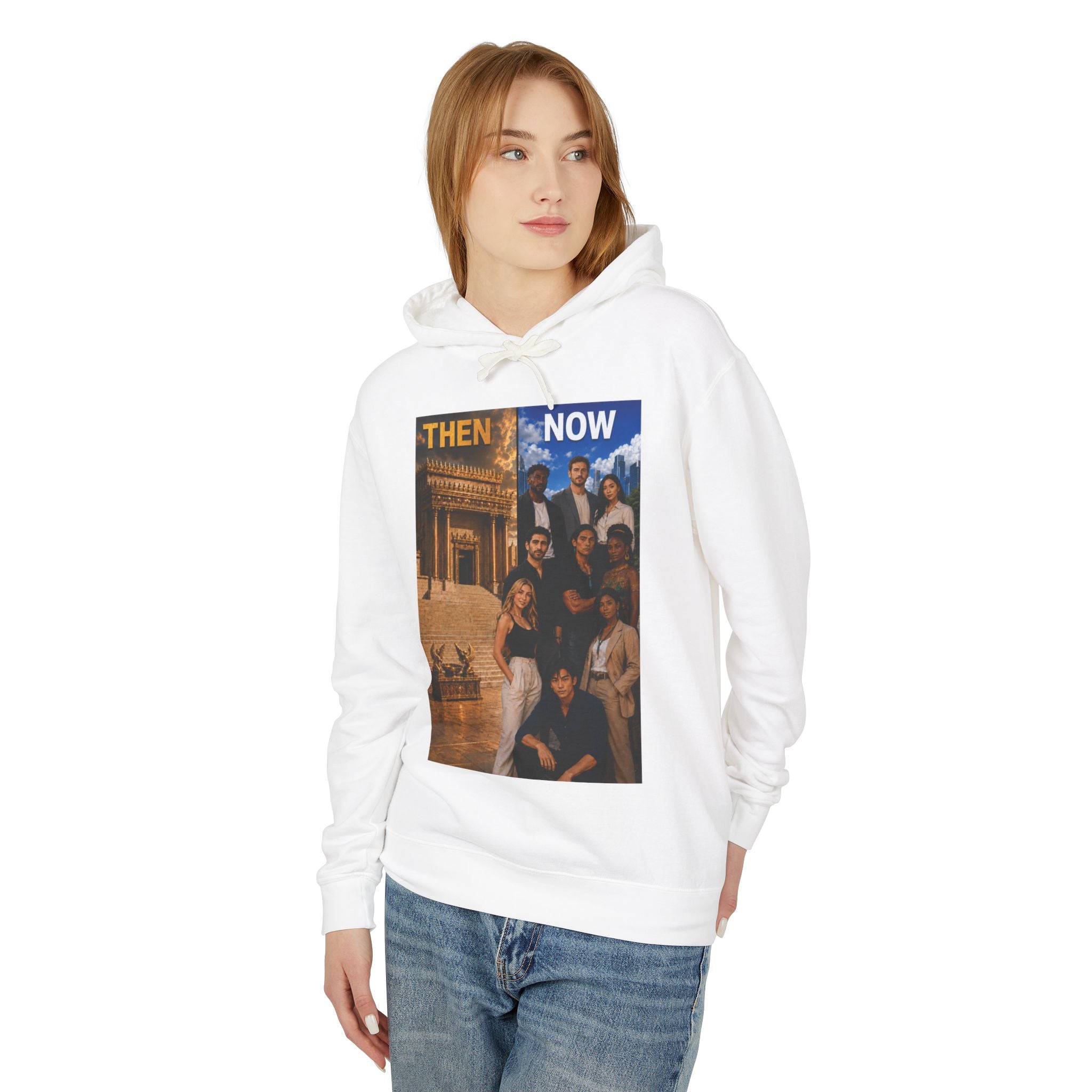 Then & Now Hoodie non-animated — 'You Are the Temple' 2 Corinthians 6:16 Christian Pullover