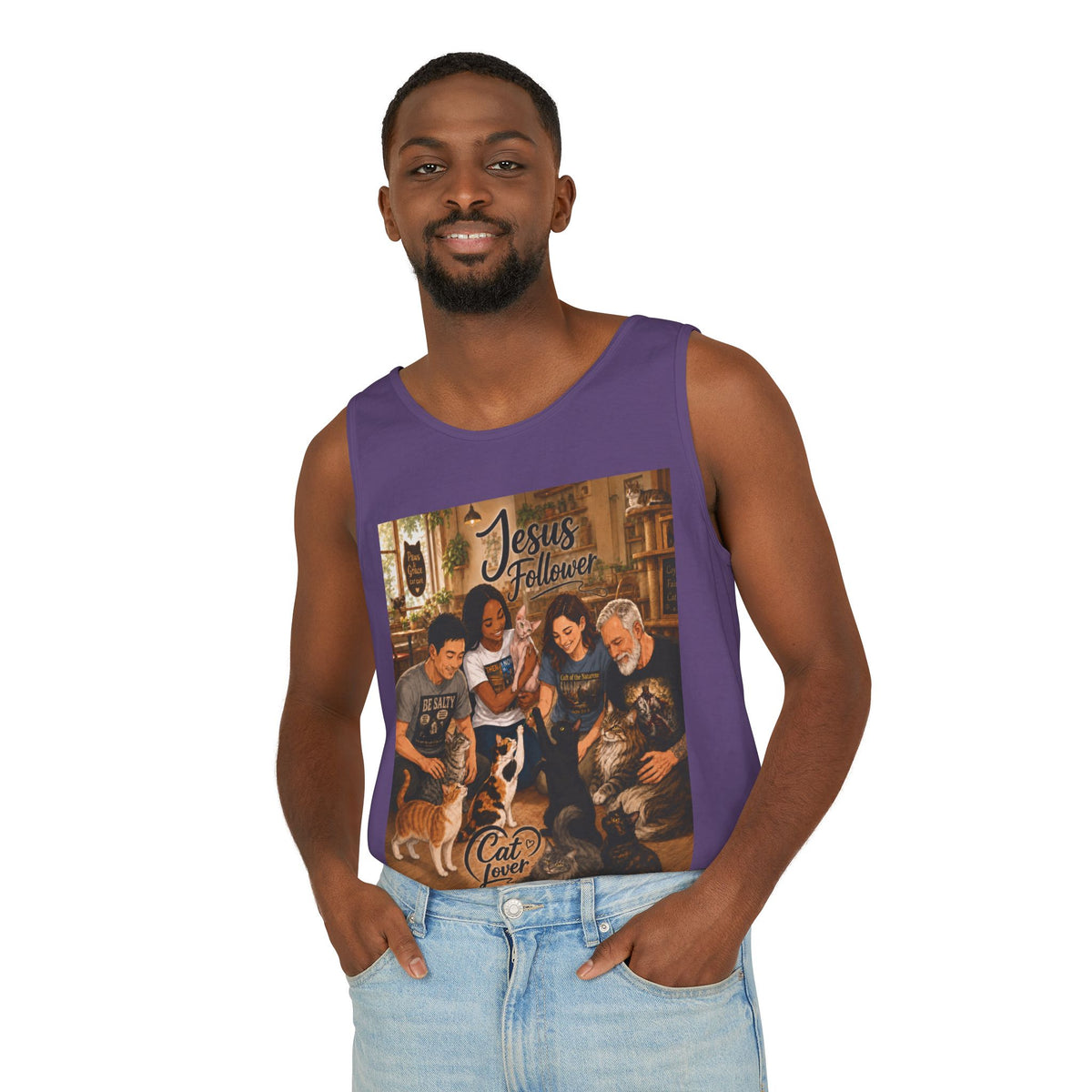 Jesus Follower Cat Lover Tank Top — Christian Pet Lover Graphic Tank