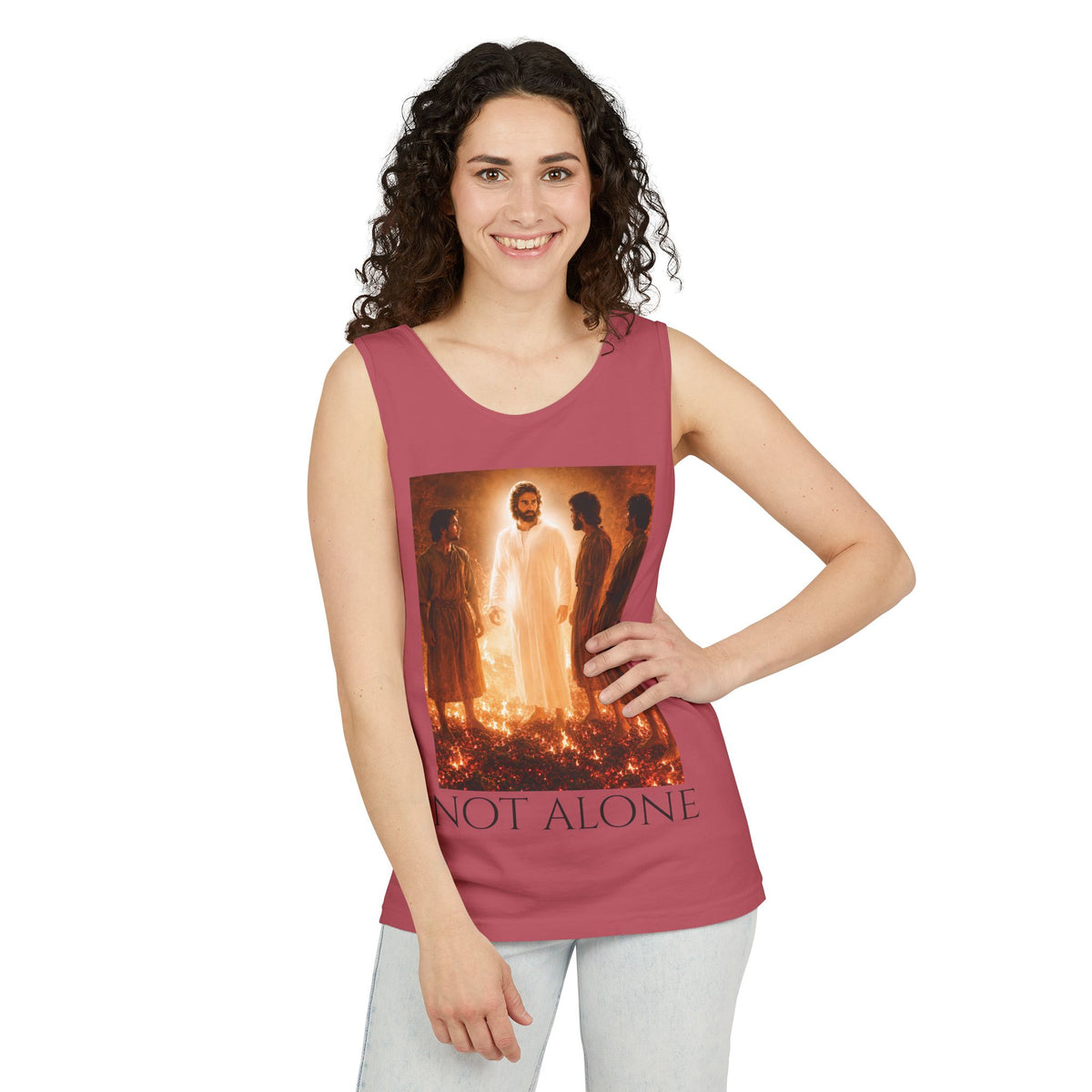 'Not Alone' Tank Top — Jesus with Four Men, Daniel 3:25 Scripture Tank