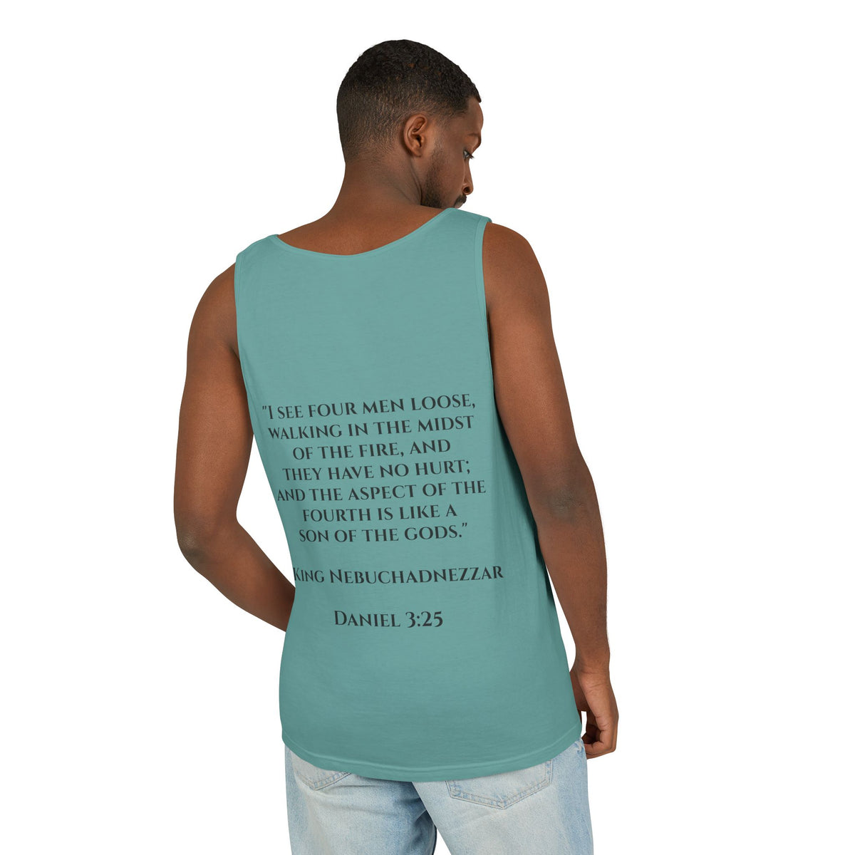 'Not Alone' Tank Top — Jesus with Four Men, Daniel 3:25 Scripture Tank
