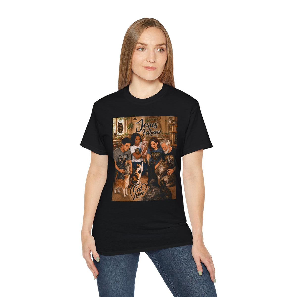 Jesus Follower Cat Lover ad edition T-Shirt — Proverbs 12:10 cat cafe Faith Tee