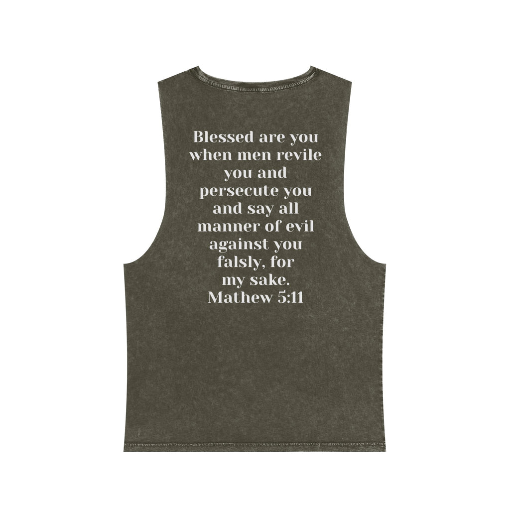 Cult of the Nazarene Tank Top – Vintage Stonewash Christian Scripture (Acts 24:5 / Matthew 5:11)