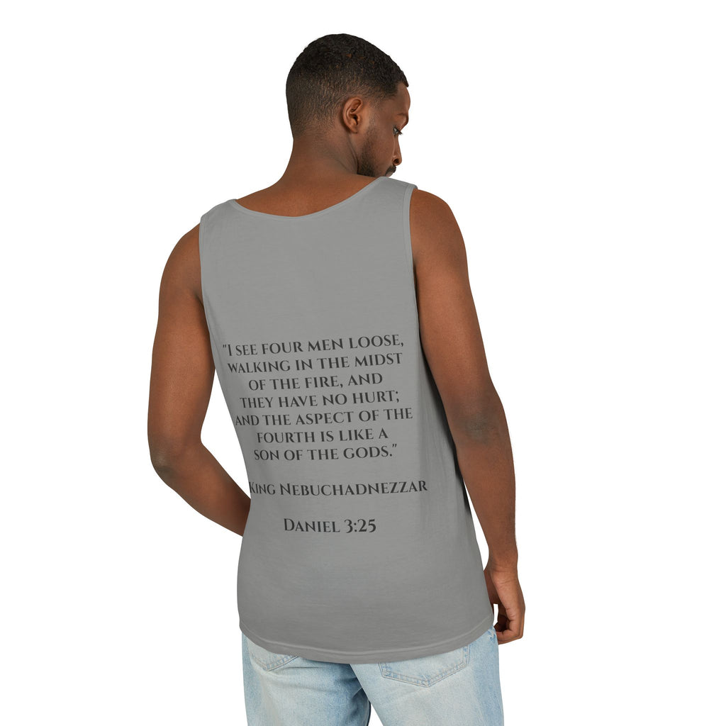 'Not Alone' Tank Top — Jesus with Four Men, Daniel 3:25 Scripture Tank