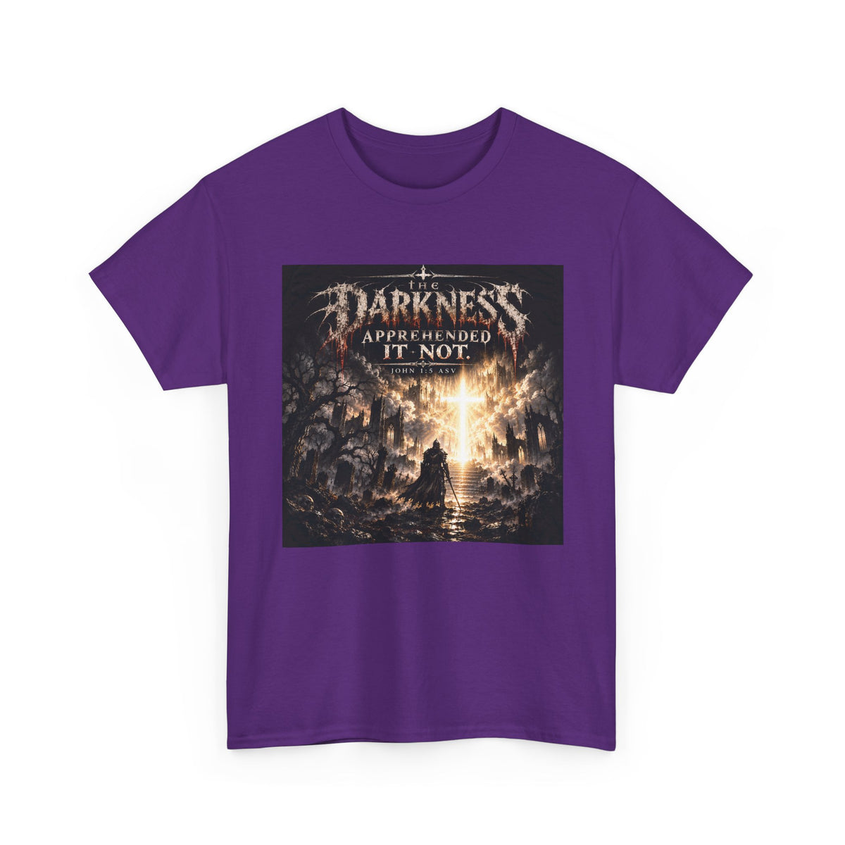 "Light Defeats Darkness" October Holliday Line edition T-Shirt — "Darkness Appeared He Need It Not" Graphic Tee (Ephesians 6:11)