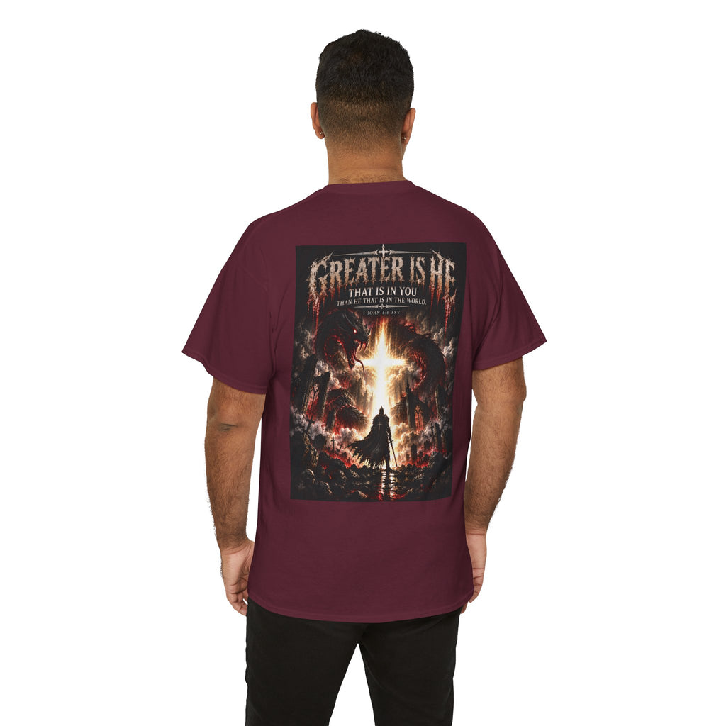 "Greater Is He" October Holliday line Edition Cross Faith Christian Graphic Tee - T-Shirt