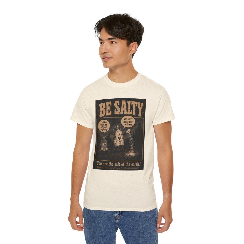Be Salty "Ad variant" T-Shirt — 'You Are the Salt of the Earth' Christian Vintage Tee