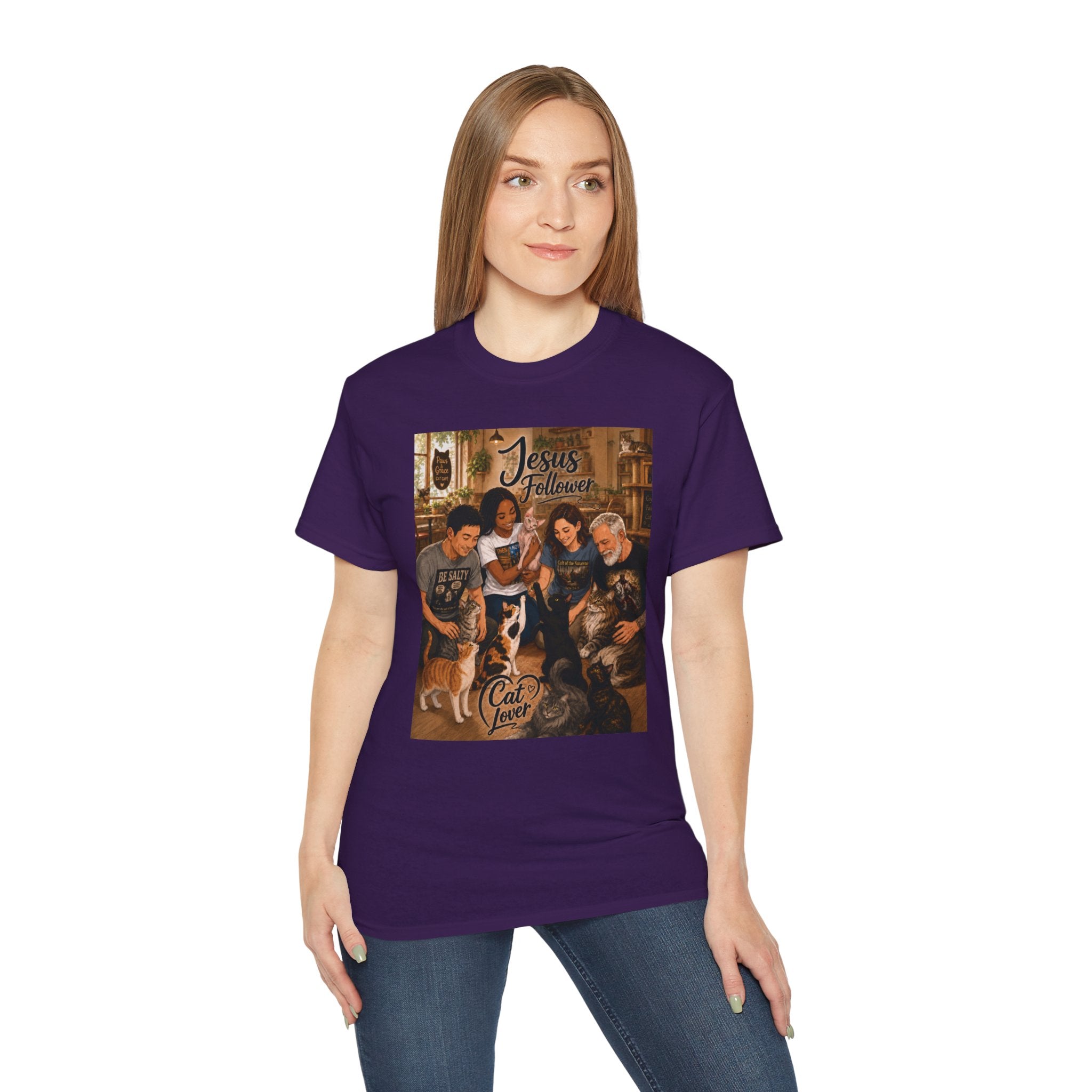 Jesus Follower Cat Lover T-Shirt — Proverbs 12:10 cat cafe Faith Tee