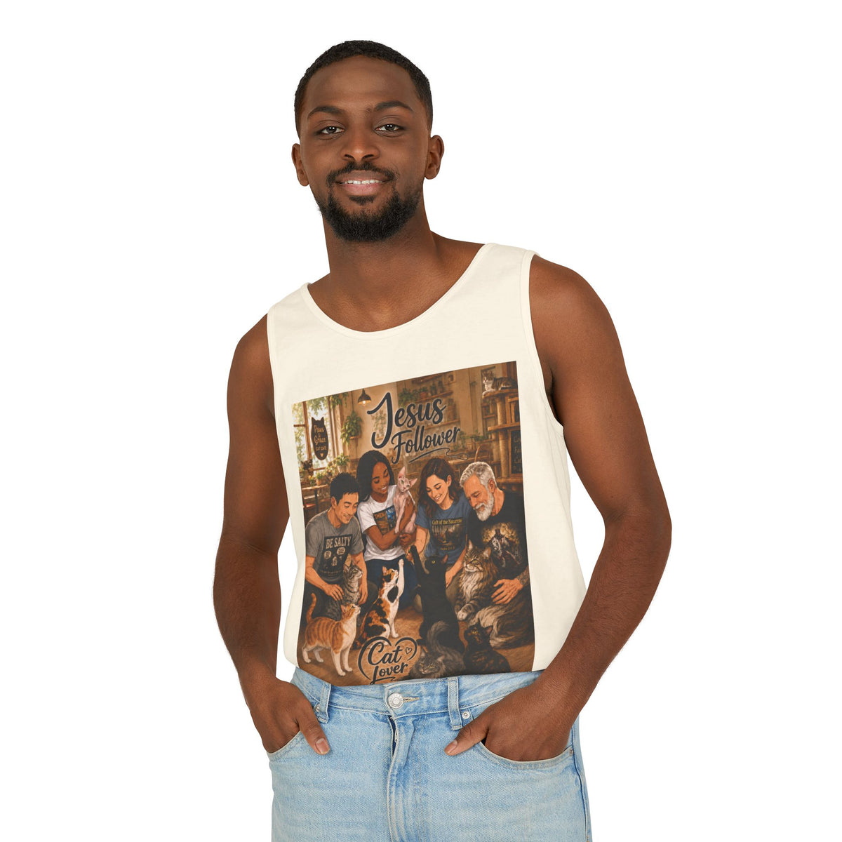 Jesus Follower Cat Lover Tank Top — Christian Pet Lover Graphic Tank