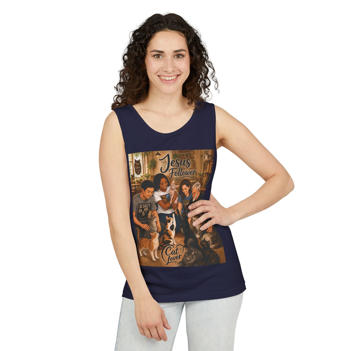 Jesus Follower Cat Lover Tank Top — Christian Pet Lover Graphic Tank