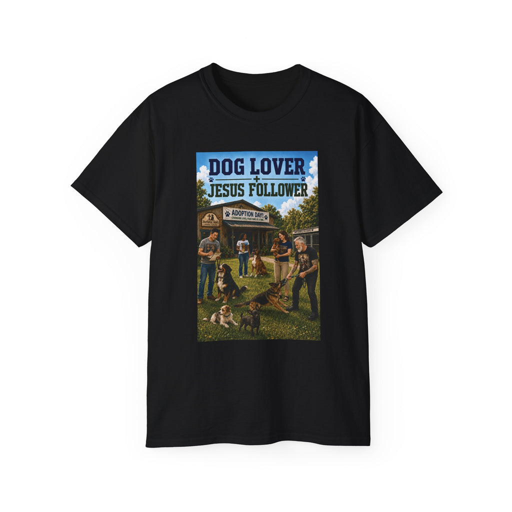 Jesus Follower Dog Lover T-Shirt — Proverbs 12:10 Dog adoption Faith Tee