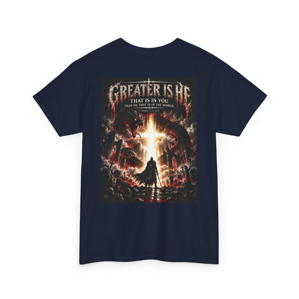 "Greater Is He" October Holliday line Edition Cross Faith Christian Graphic Tee - T-Shirt