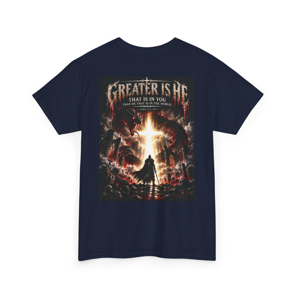 "Greater Is He" October Holliday line Edition Cross Faith Christian Graphic Tee - T-Shirt