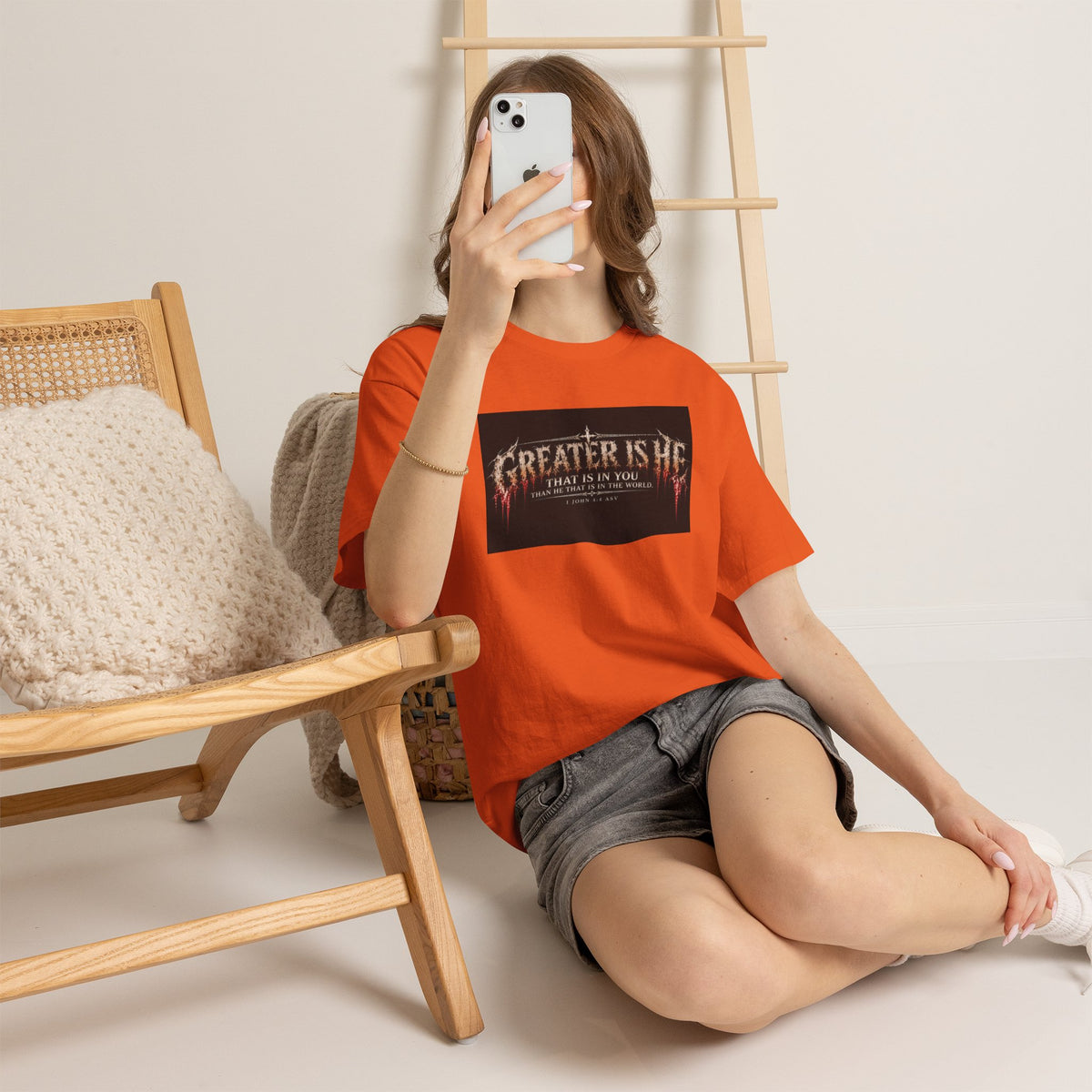 "Greater Is He" October Holliday line Edition Cross Faith Christian Graphic Tee - T-Shirt