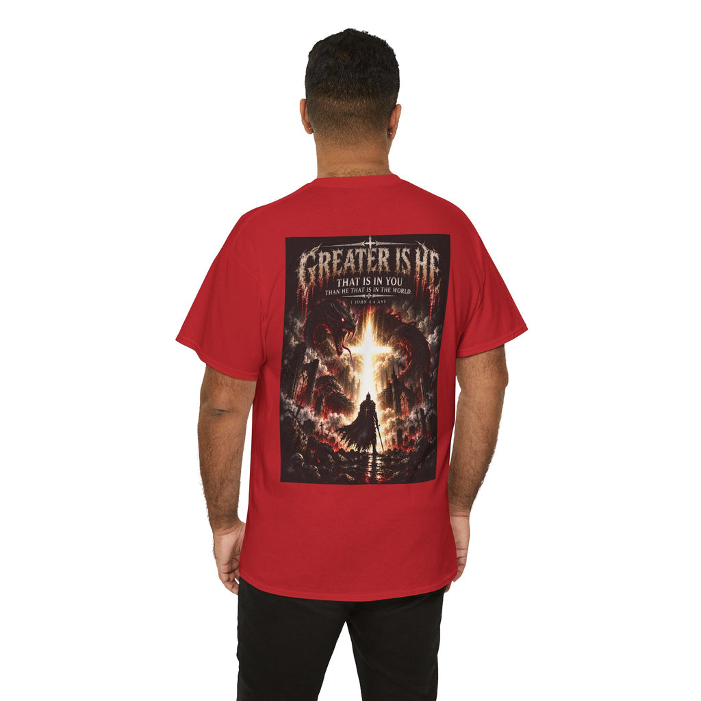 "Greater Is He" October Holliday line Edition Cross Faith Christian Graphic Tee - T-Shirt
