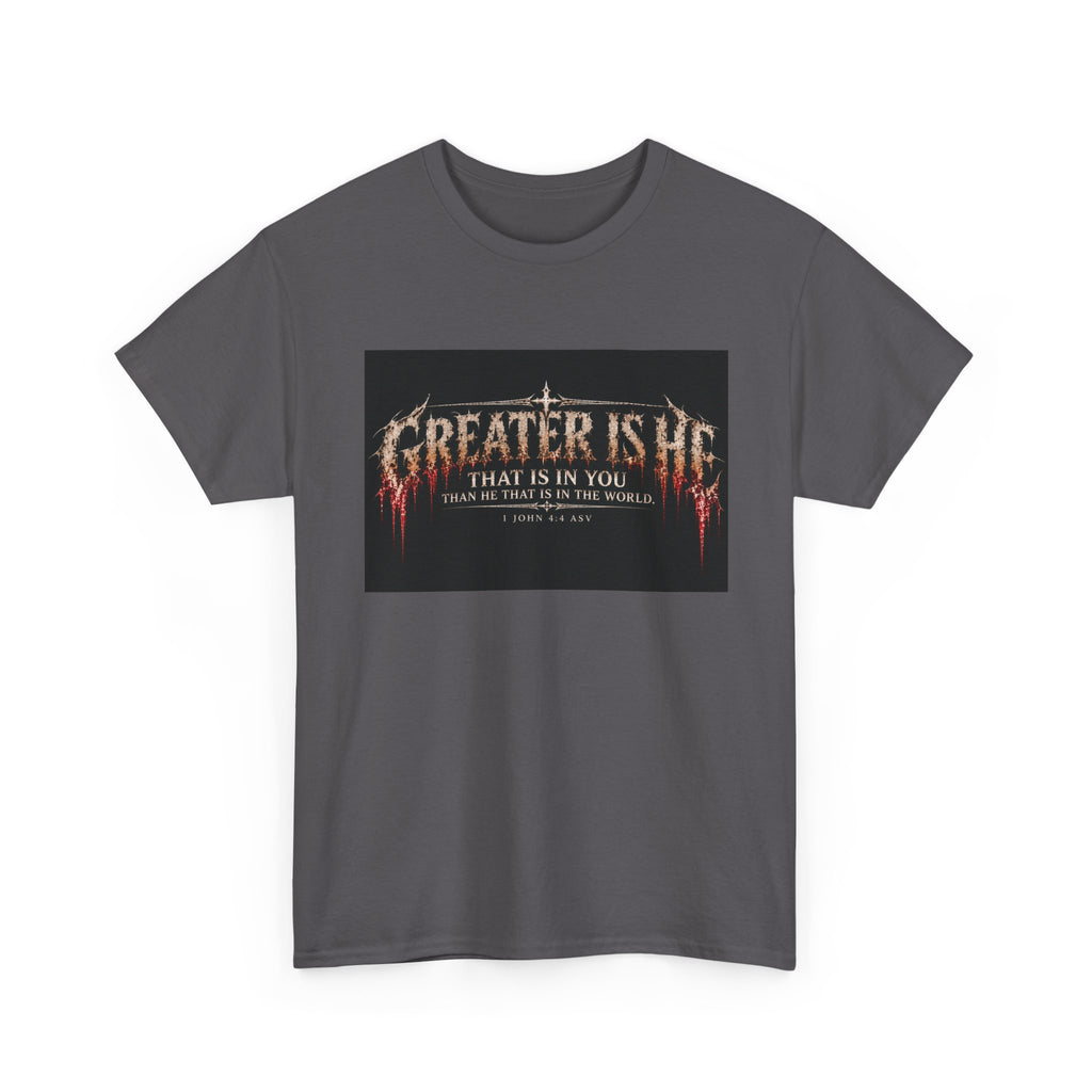 "Greater Is He" October Holliday line Edition Cross Faith Christian Graphic Tee - T-Shirt