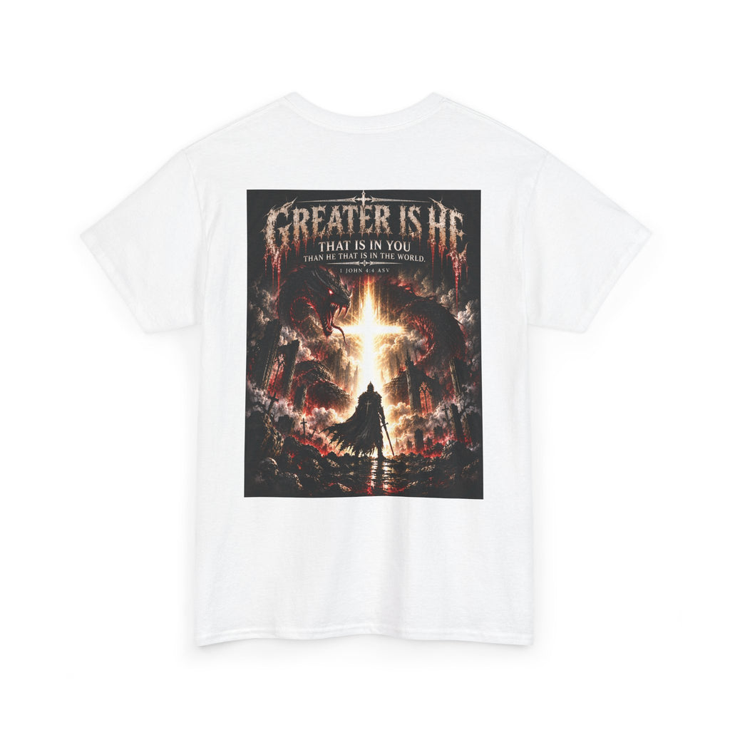"Greater Is He" October Holliday line Edition Cross Faith Christian Graphic Tee - T-Shirt