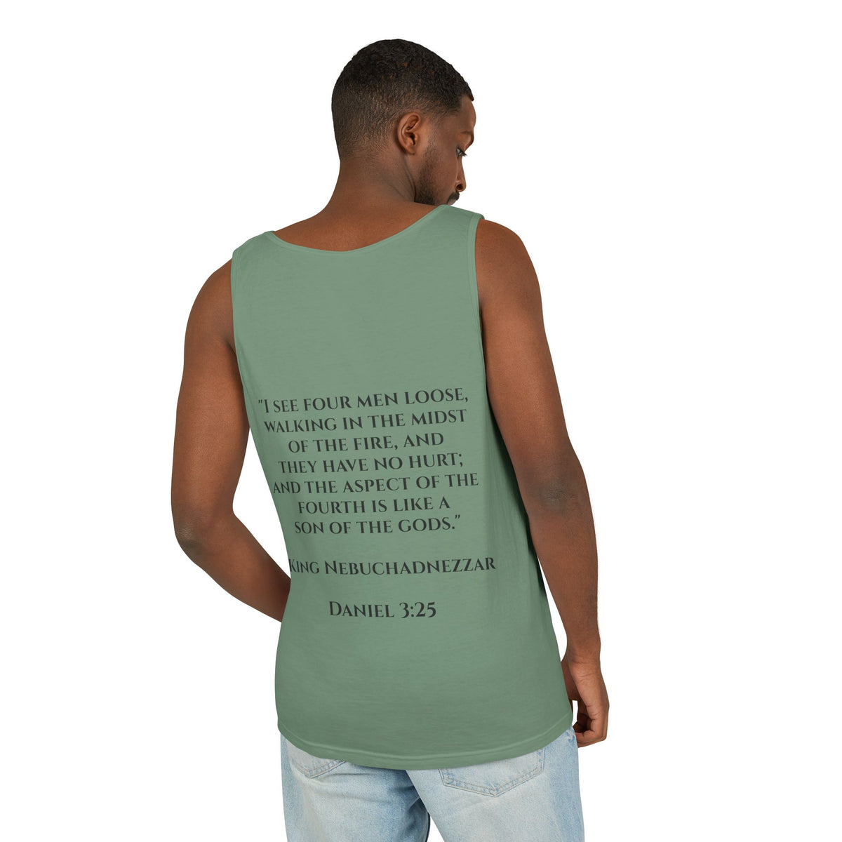 'Not Alone' Tank Top — Jesus with Four Men, Daniel 3:25 Scripture Tank