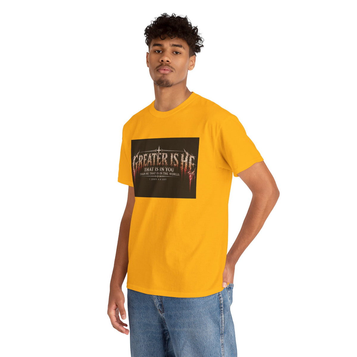 "Greater Is He" October Holliday line Edition Cross Faith Christian Graphic Tee - T-Shirt