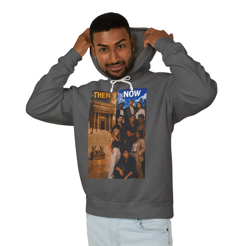 Then & Now Hoodie non-animated — 'You Are the Temple' 2 Corinthians 6:16 Christian Pullover