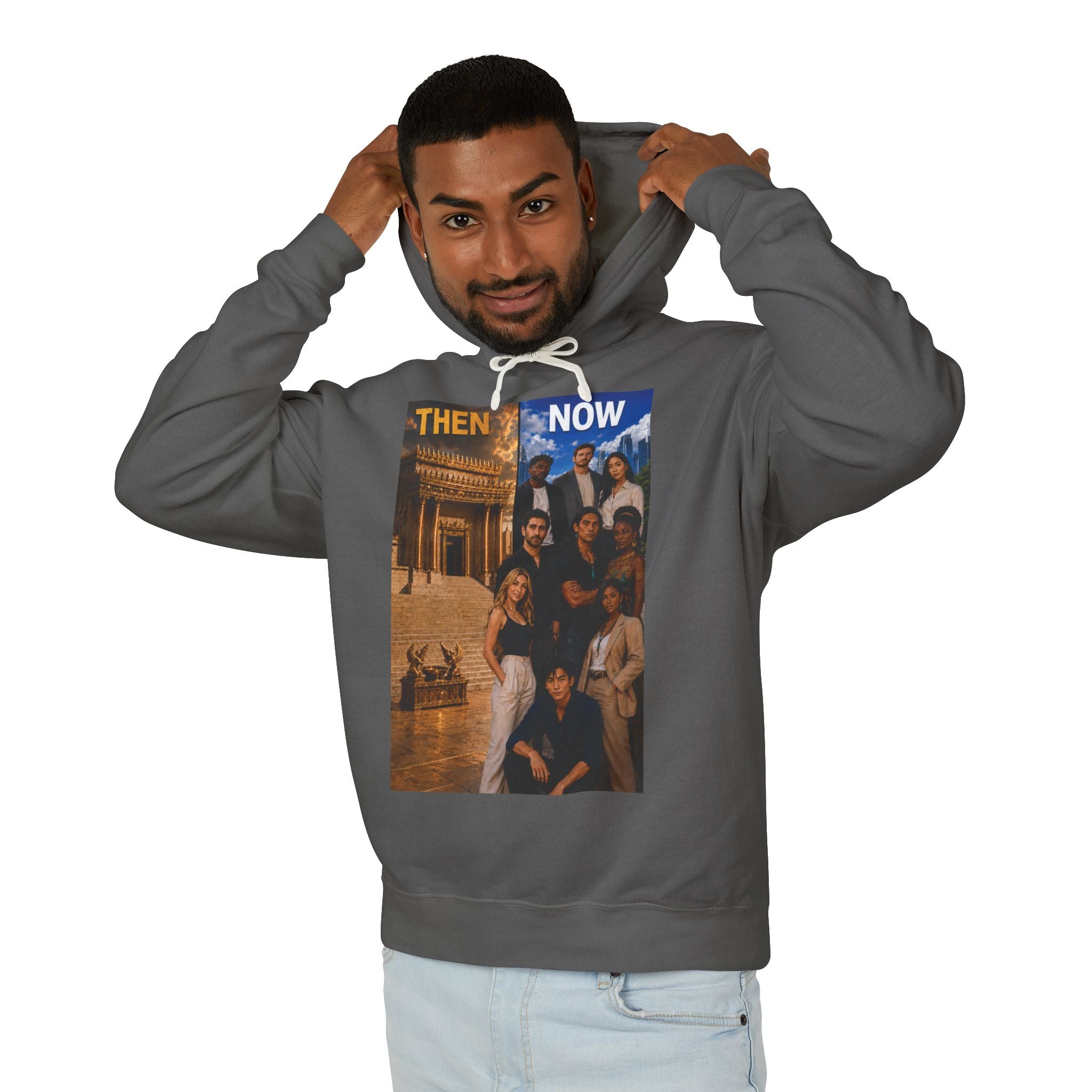 Then & Now Hoodie non-animated — 'You Are the Temple' 2 Corinthians 6:16 Christian Pullover