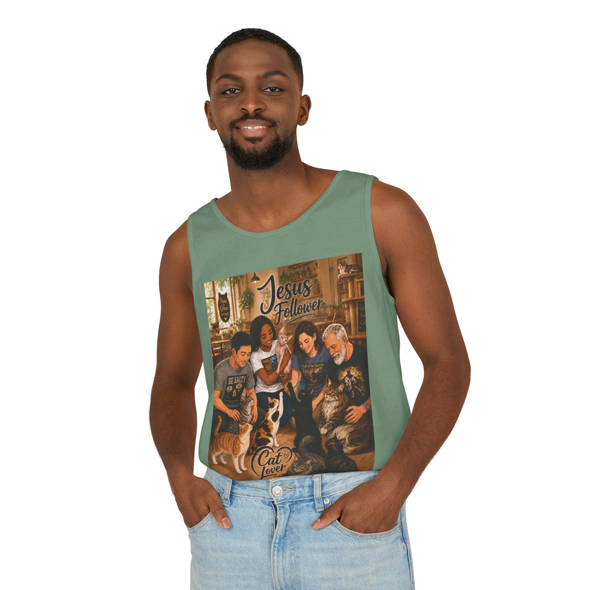 Jesus Follower Cat Lover Tank Top — Christian Pet Lover Graphic Tank